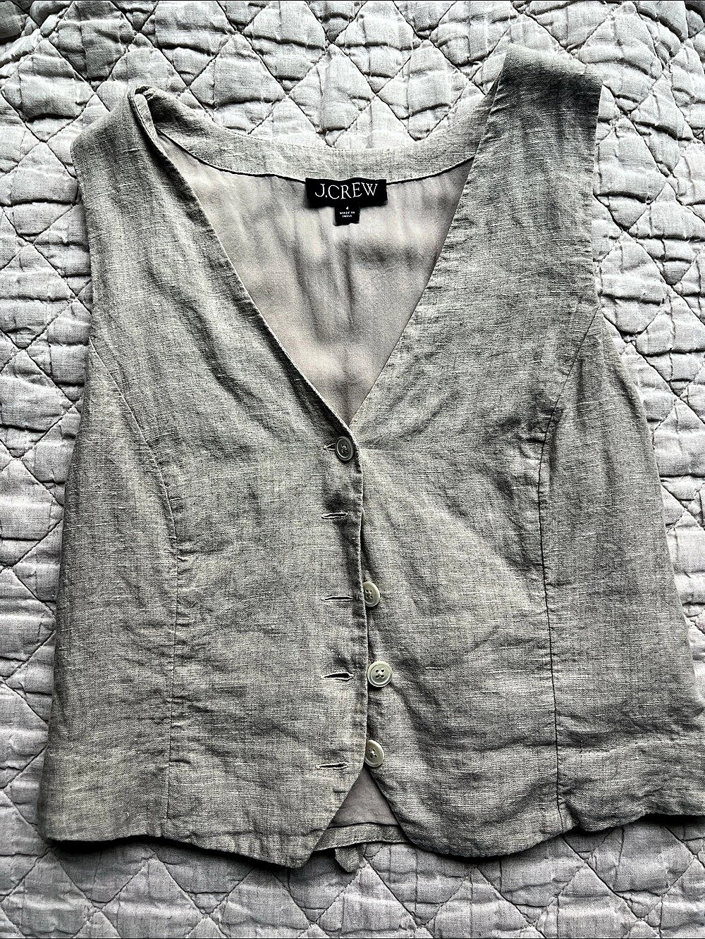 J.CREW Button Front Vest in Flax Linen Size 4